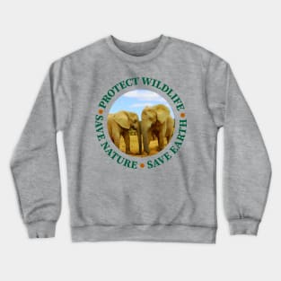 Wildlife Conservation Earth Day Blue Sky Elephants Crewneck Sweatshirt